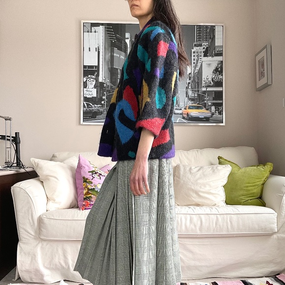 Colourblock colourful wool mohair blend chunky knit thick cardigan - Picture 4 of 15